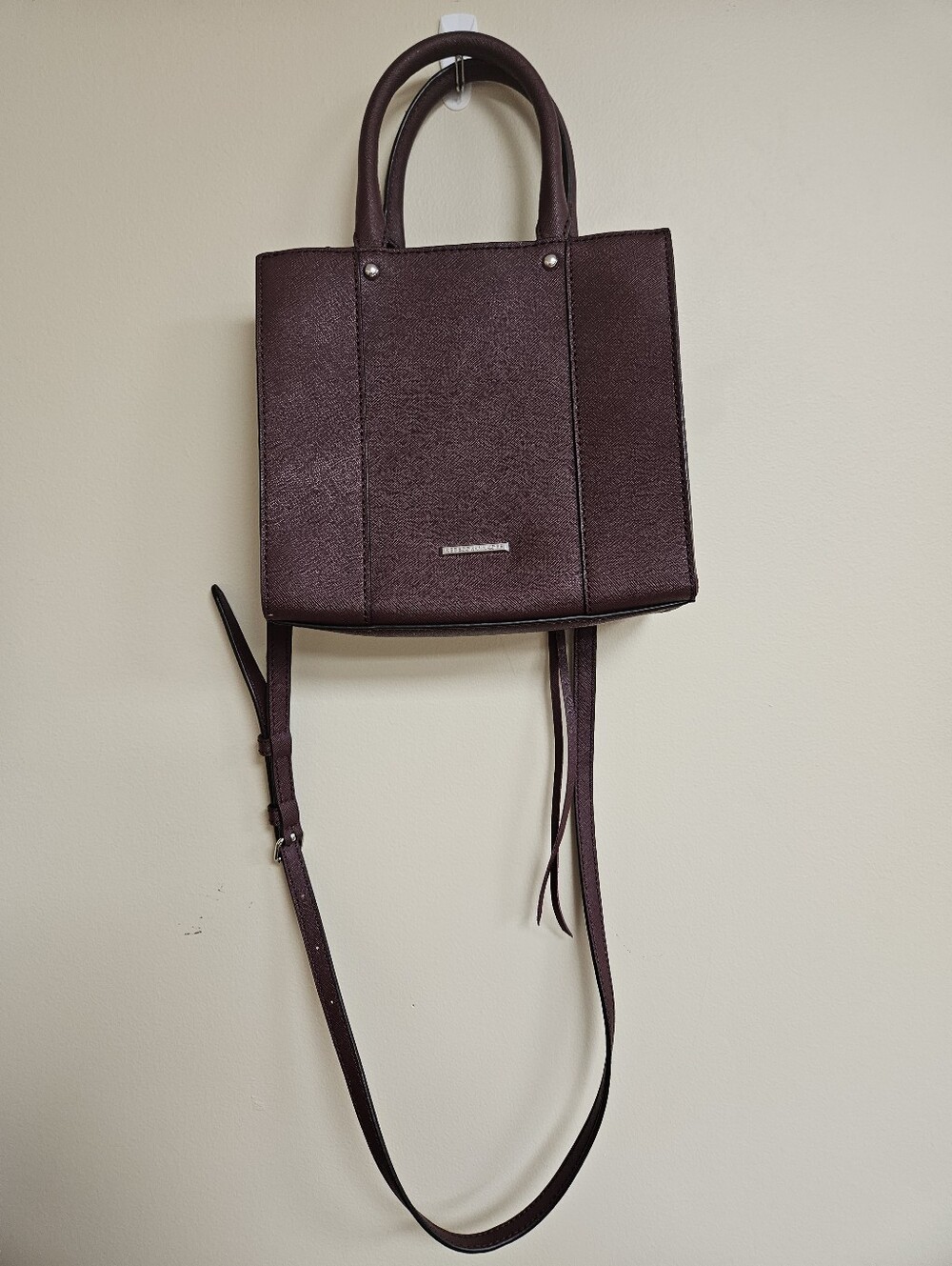 Rebecca Minkoff MAB Tote Mini Crossbody Leather Purse Purple Burgundy